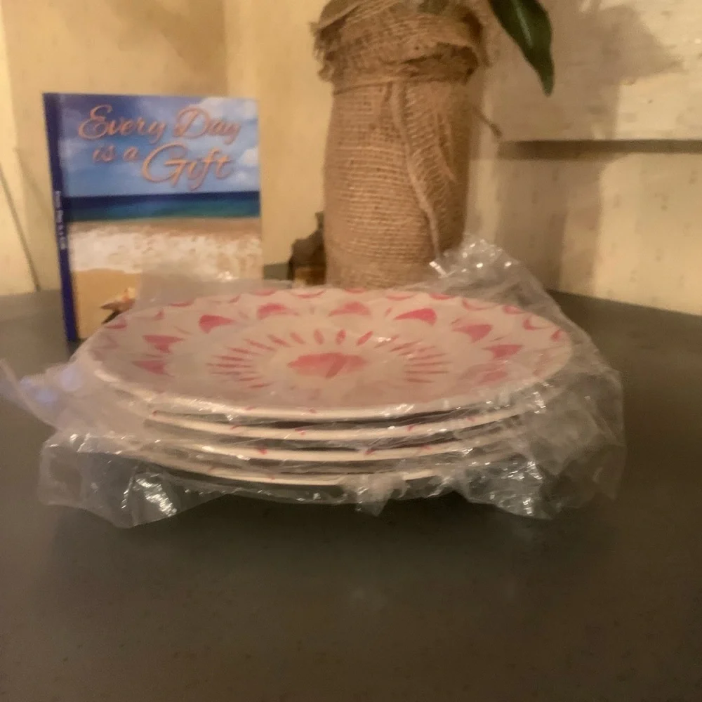 West Elm, NEW NEVER USED, Carnival PINK and WHITE salad plates. Melamine.